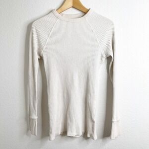 NSF Womens Cream Waffle Knit Thermal Raglan Long Sleeve Top Made in USA Medium